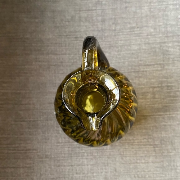 Vintage Hand Blown Avocado Optic Swirl Glass Mini Pitcher with Applied Handle - Picture 5 of 9